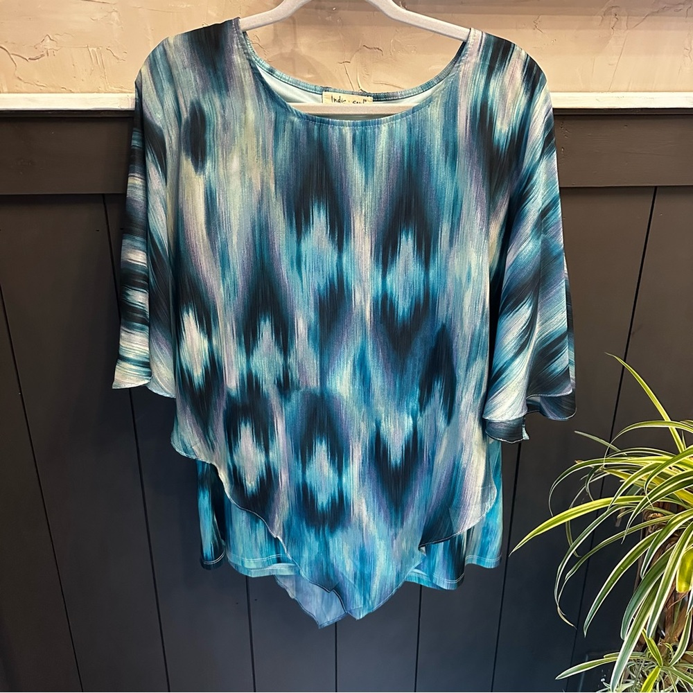 Indigo Soul | Layered Blue Green Flutter Sleeve Blouse‎ size M